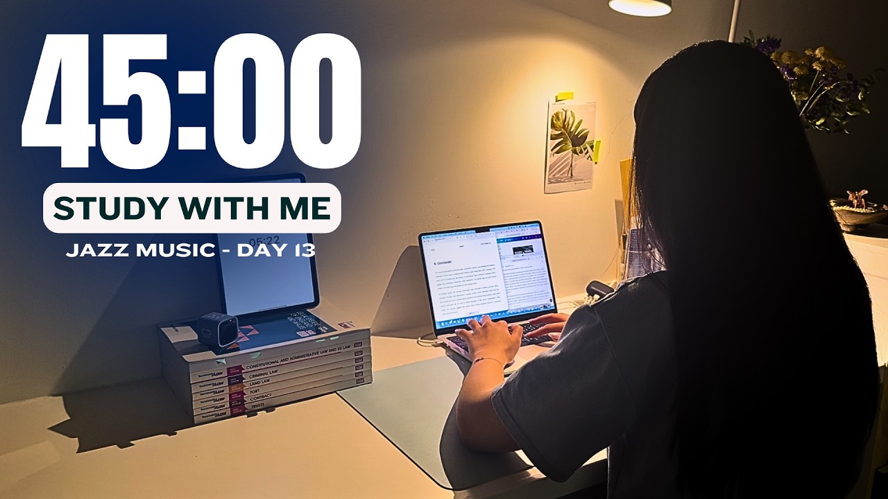 Studying Every Day for 31 Days – Day 13 ⚖️📚 | 45 Min Timer | Piano + Rain | Law Student #0016