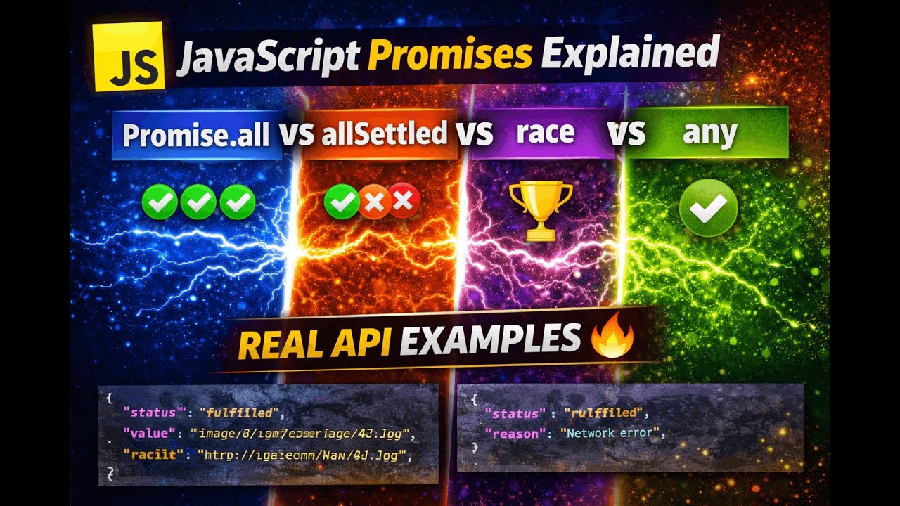 JavaScript Promises Explained | Promise.all vs allSettled vs race vs any (Real API Examples)