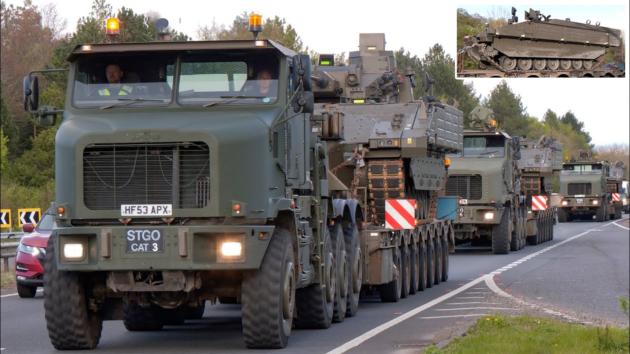 Tank Transporters hauling new Ajax armoured fighting vehicles for the British Army 🪖