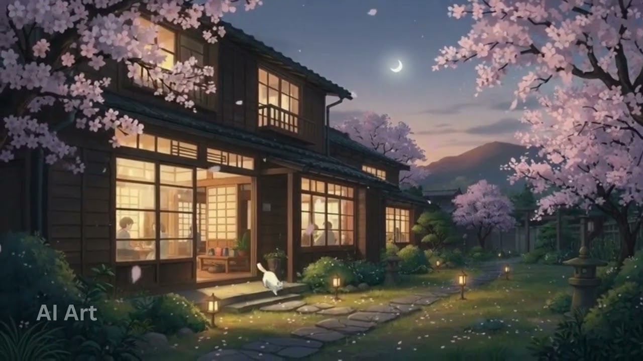 Warm Lights at Home 🏡 | Day 27 | AI Anime Evening House | Peaceful Return
