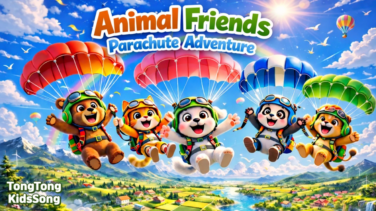 🪂 ANIMAL FRIENDS PARACHUTE ADVENTURE | Brave Animal Songs for Children | Nursery Rhyme | TongTong