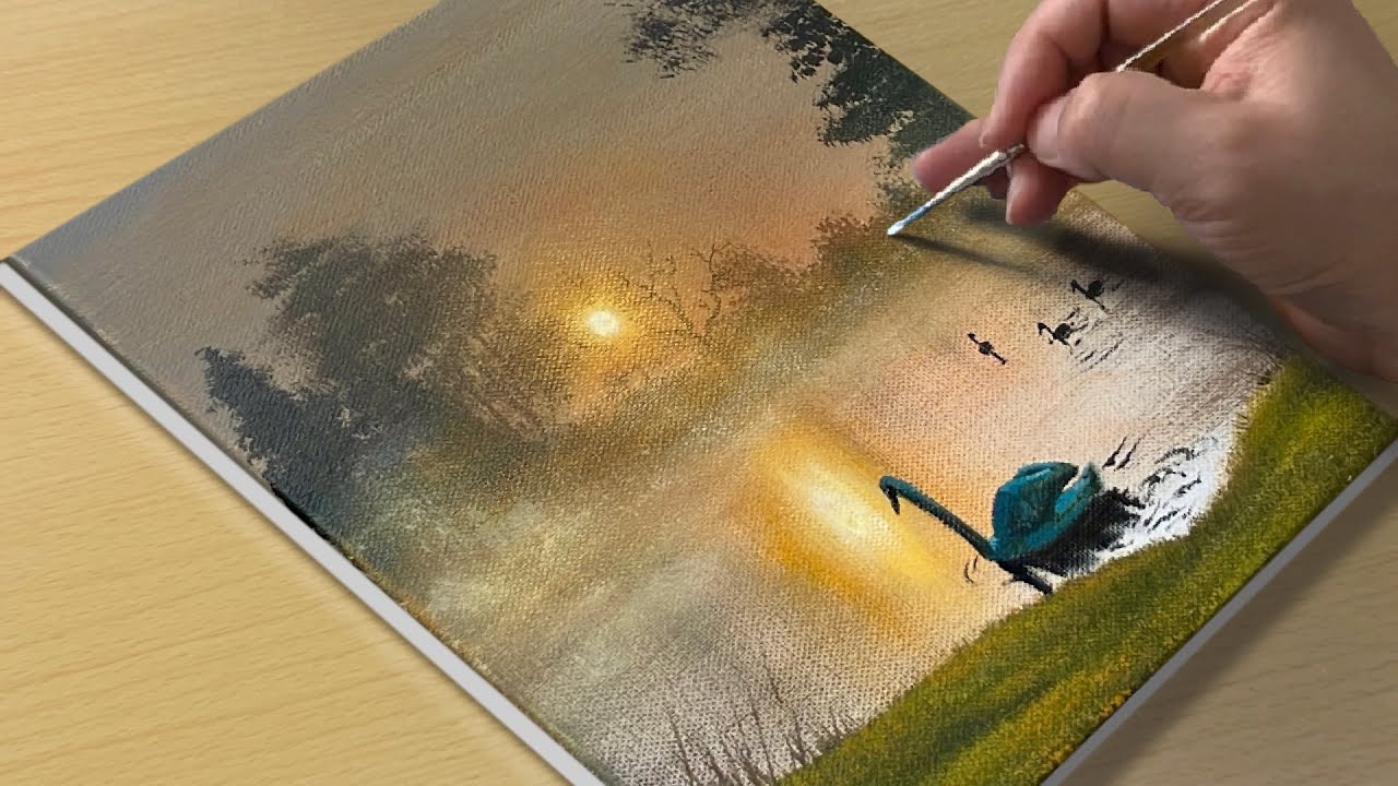 Easy Way to Draw Swan Lake / Acrylic Painting for Beginners