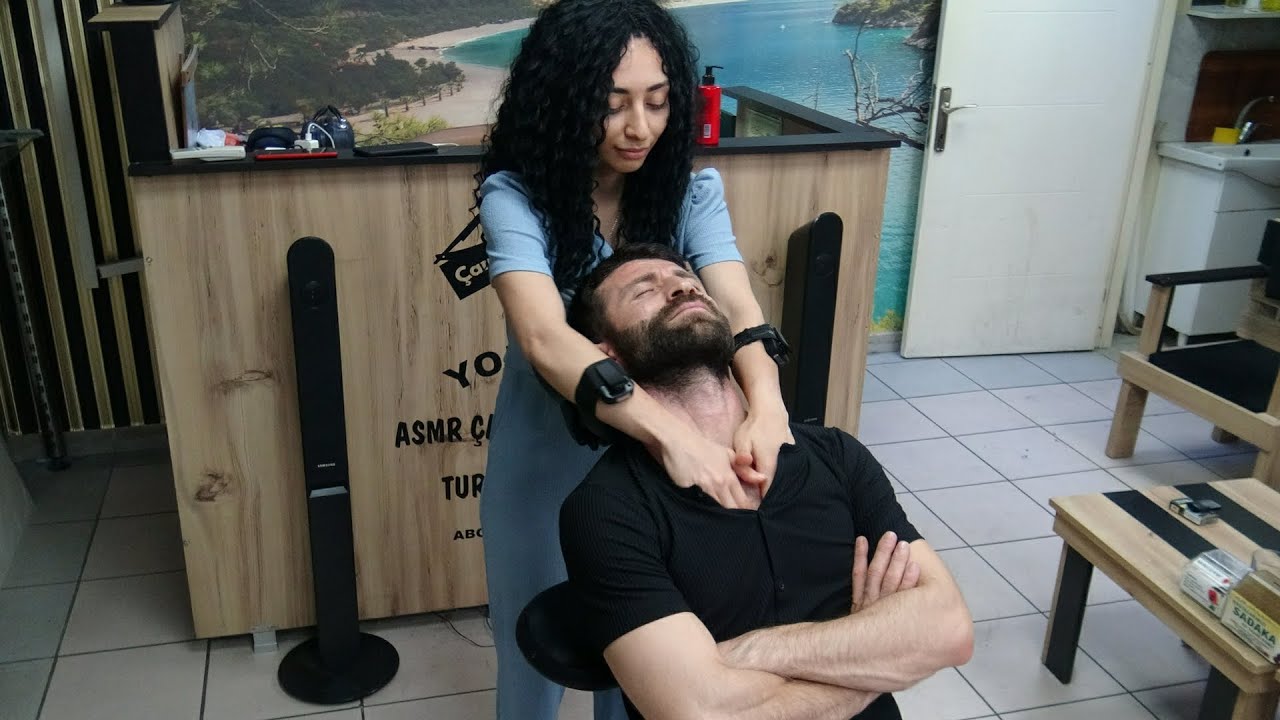 female chair chest massage &NECK CRACK& asmr head, back, ear, face, arm, neck, elbow, sleep massage