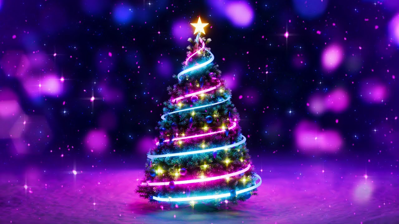 Christmas Neon Tree Light Show 4K – Vibrant Holiday Party Background (10H Loop)