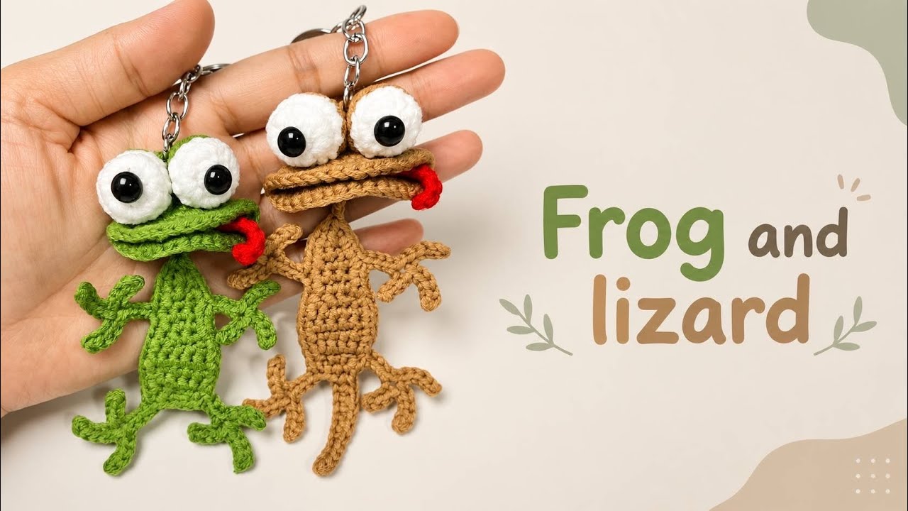 กบและจิ้งจกตัวแบน Frog and lizard🐸🦎 #crochet #handmade #diy #frog #lizard #temmycraft #Keychain