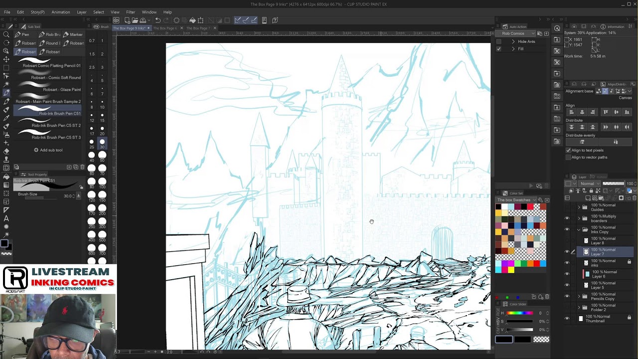 Inking Comics ln clip studio paint livestream 01