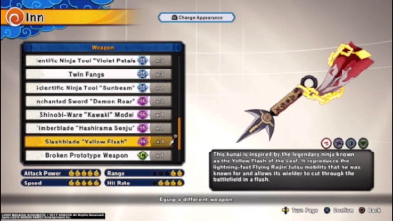 I got the SlashBlade yellow Flash weapon in Shinobi STRIKER