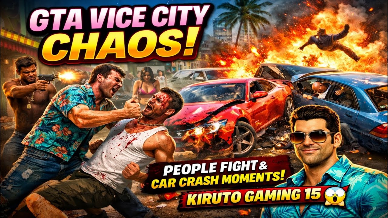 GTA Vice City Chaos Gameplay – People Fight & Car Crash Moments | Kiruto Gaming 15 😱 #gtavicecity 