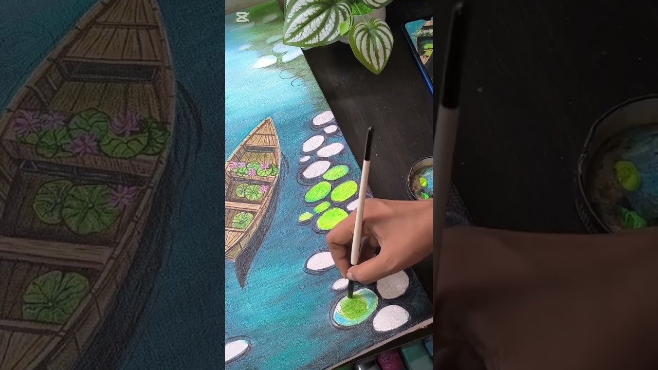 lotus bil painting পদ্ম বিল আর্ট। #canvaspainting #lotus #art #acrylicpaintng