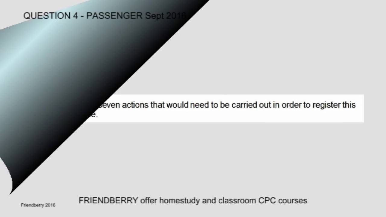 Passenger CPC Case Study P2 September 2016 answers to question 4 - classification of service