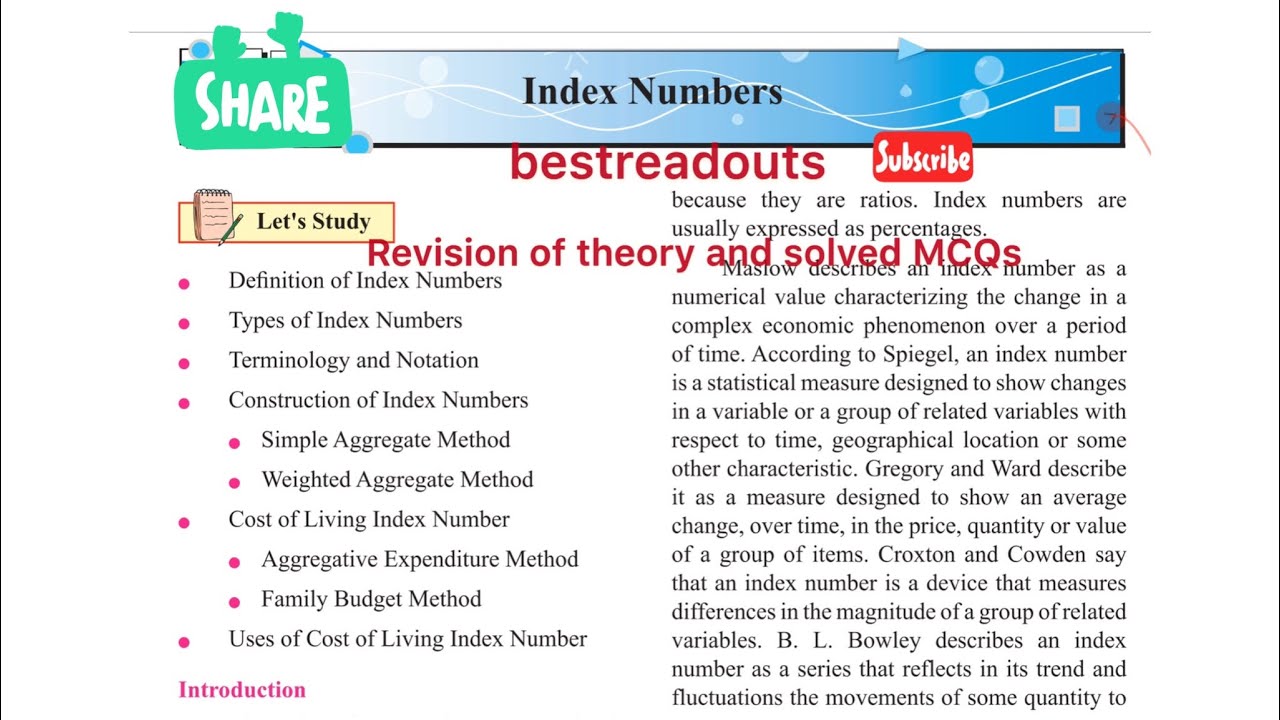 Index numbers - revision of theory and MCQs  or objective type questions solved