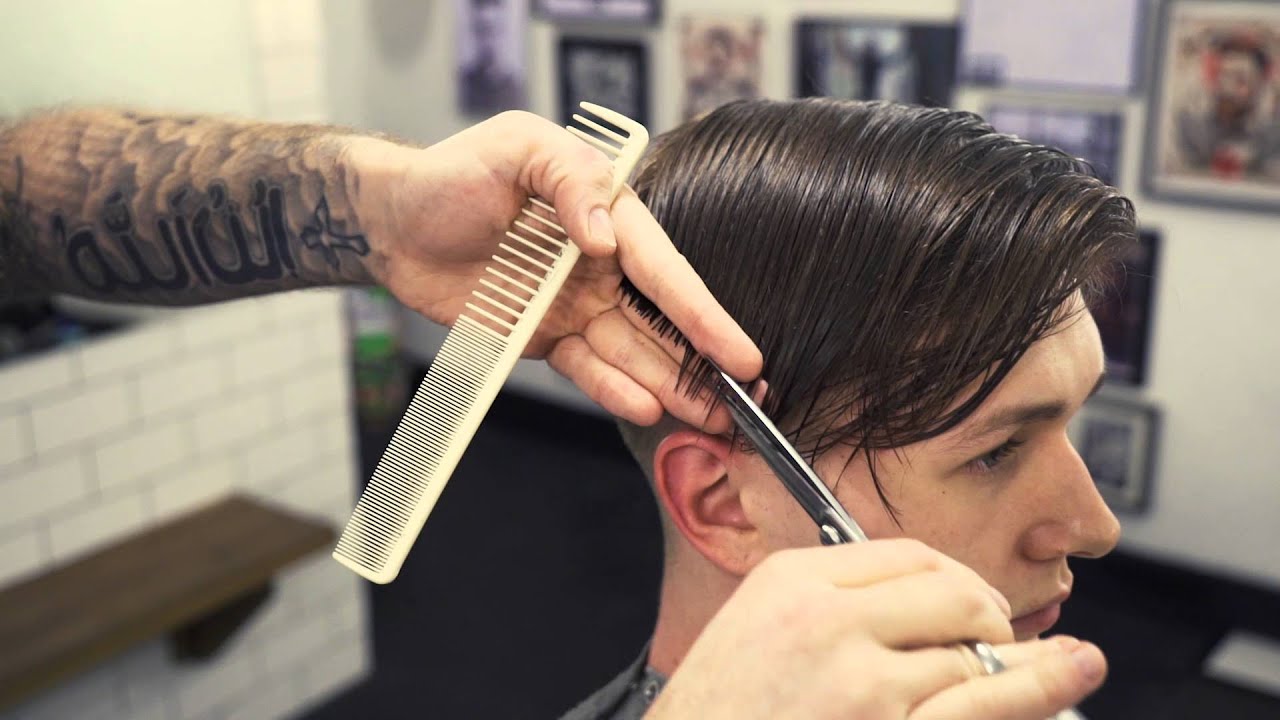 Side part Pompadour By Cut & Sew Barbers.