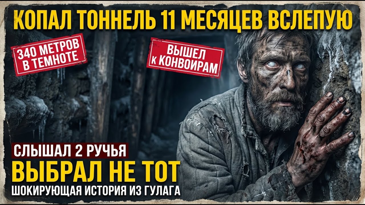 СЛЕПОЙ КОПАЛ ТОННЕЛЬ 11 МЕСЯЦЕВ: Слышал 2 ручья, выбрал не тот — получил +5 лет. Колыма, 1950