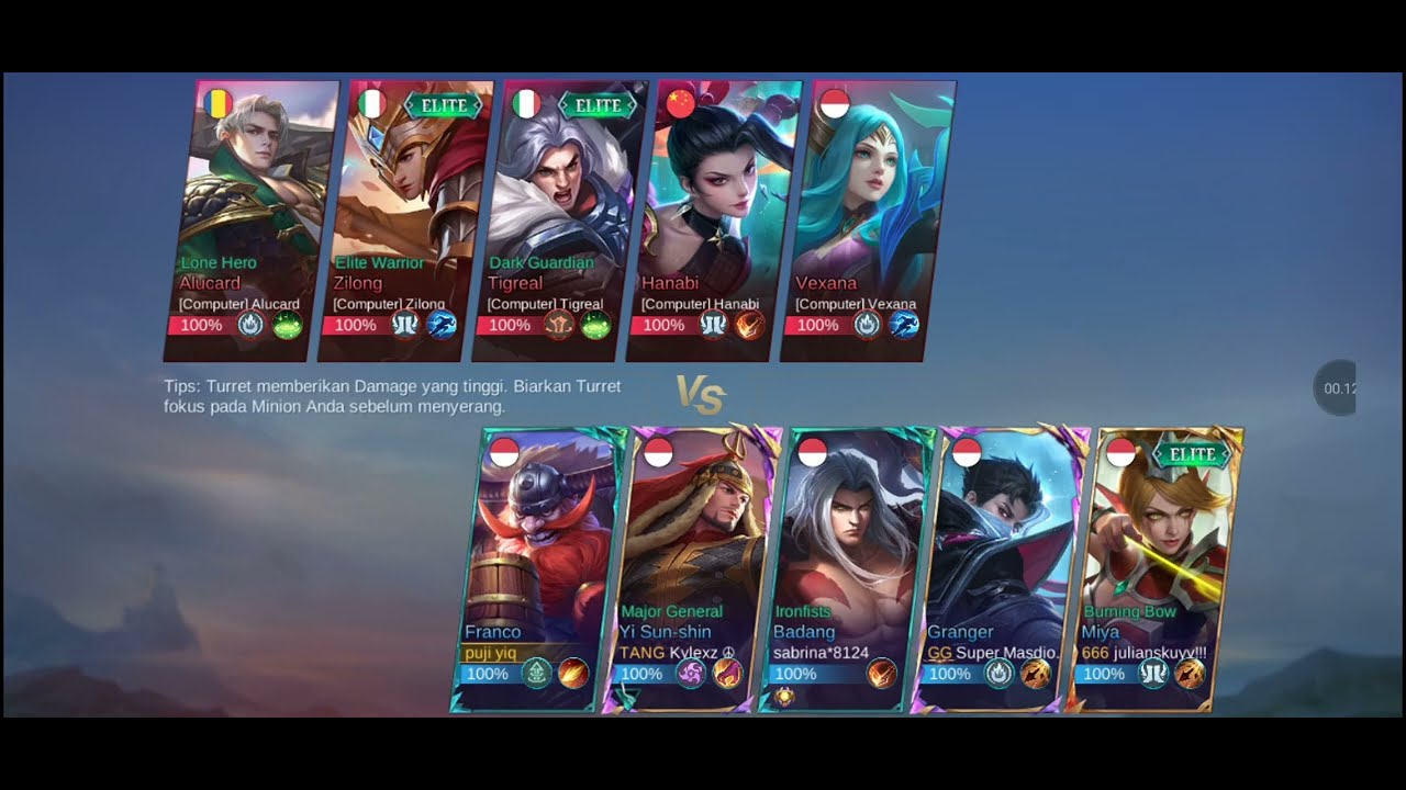 FRANCO,YISUN-SHIN,BADANG,GRANGER,MIYA VS COMPUTER KITA MENANG