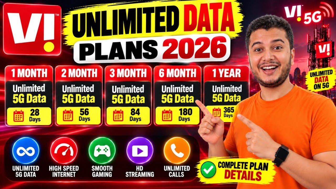 Vi 5G Unlimited Data Plans 2026 | Vi Unlimited Data Recharge Plans | 28, 56, 84 & 365 Days Plans