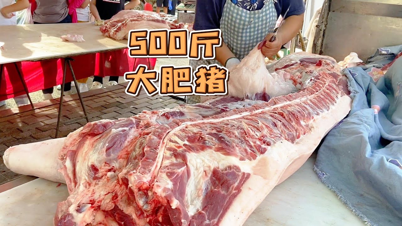 華哥豬肉攤驚現超級500公斤大肥豬，一片板油10多斤，剛出攤就賣了3頭豬【玖叔v​​log】#pork #猪肉 #玖叔vlog#华哥猪肉#玖叔猪肉#豬肉