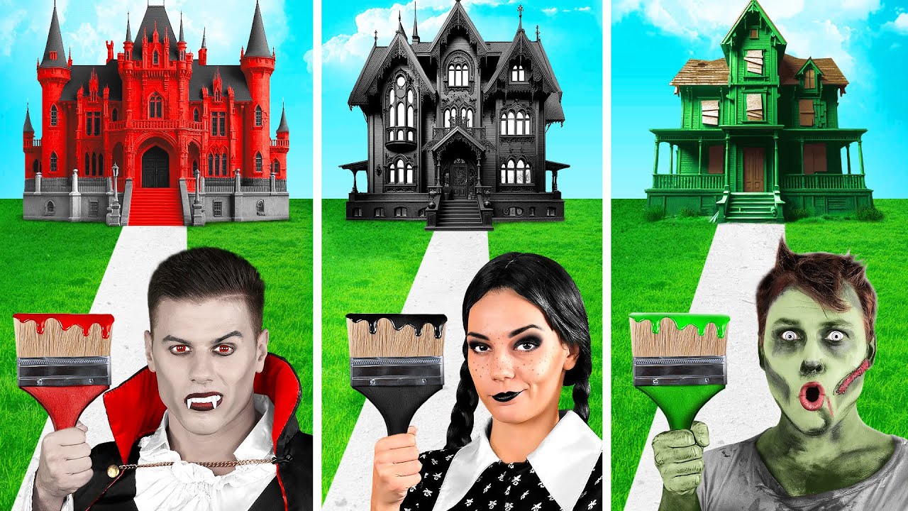 Una Casa De Color Desafío Wednesday vs Vampiro vs Zombi | Desafíos Divertidos por Fun Teen