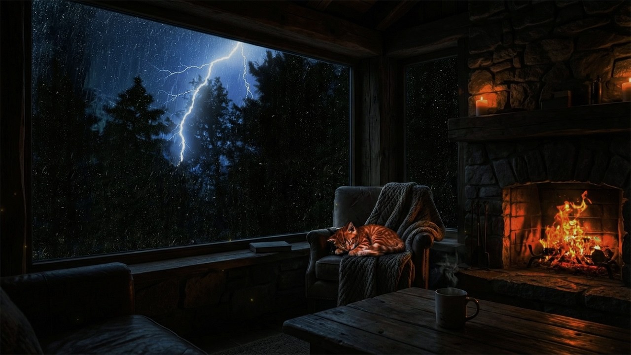 INSTANT Insomnia Relief: Heavy Thunder & Fireplace at Midnight ⚡ (Black Screen, No Ads)