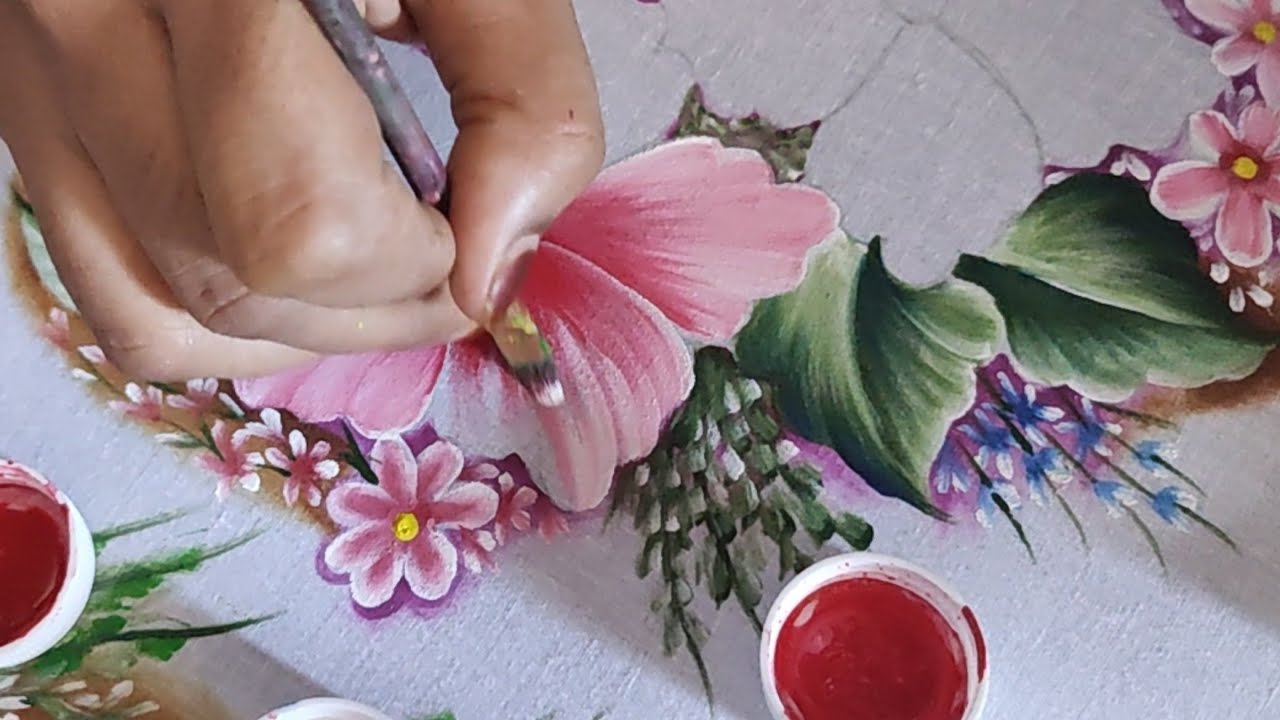 Tutorial fabric painting step by step. easy and beautiful floral design .
