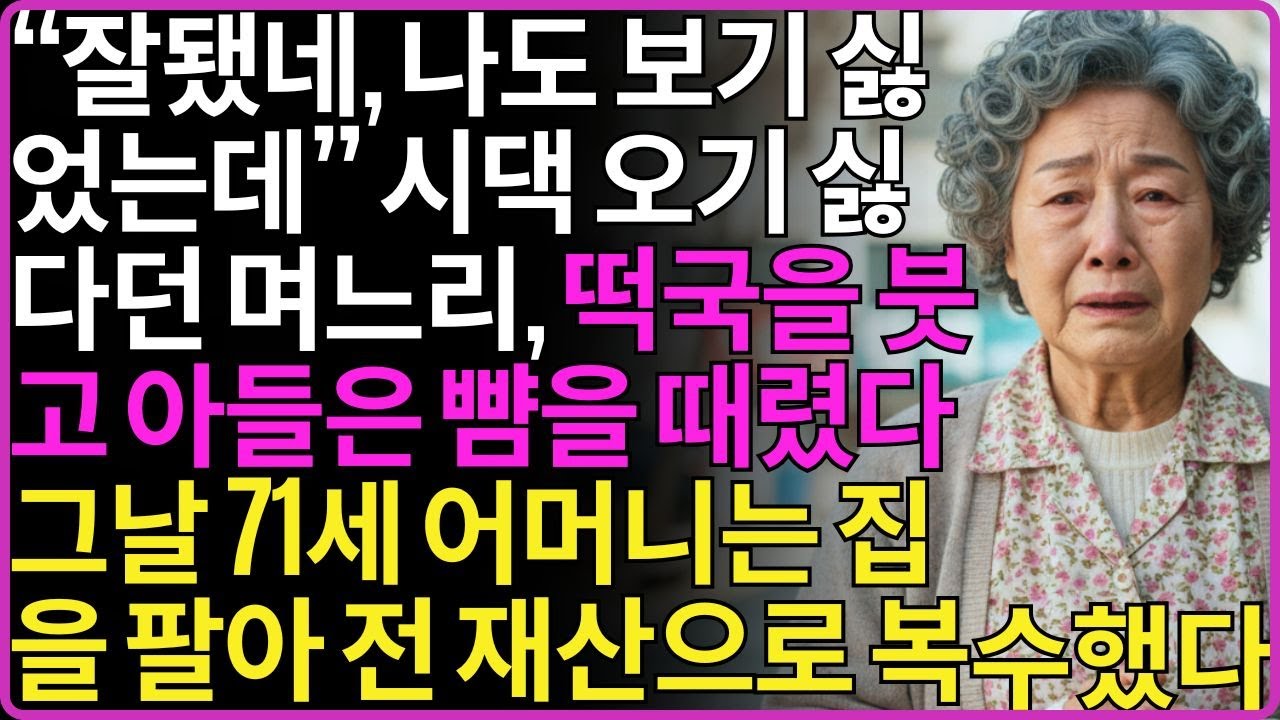 “잘됐네, 나도 보기 싫었는데” 시댁 오기 싫다던 며느리, 떡국을 붓고 아들은 뺨을 때렸다 그날 71세 어머니는 집을 팔아 전 재산으로 복수했다