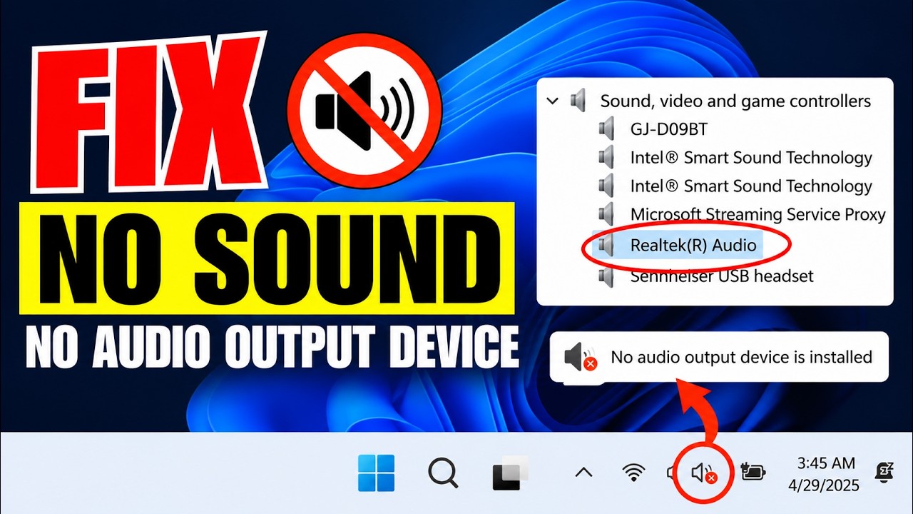 Fix No Audio Output Device Is Installed in Windows 11| Install Realtek Audio Drivers