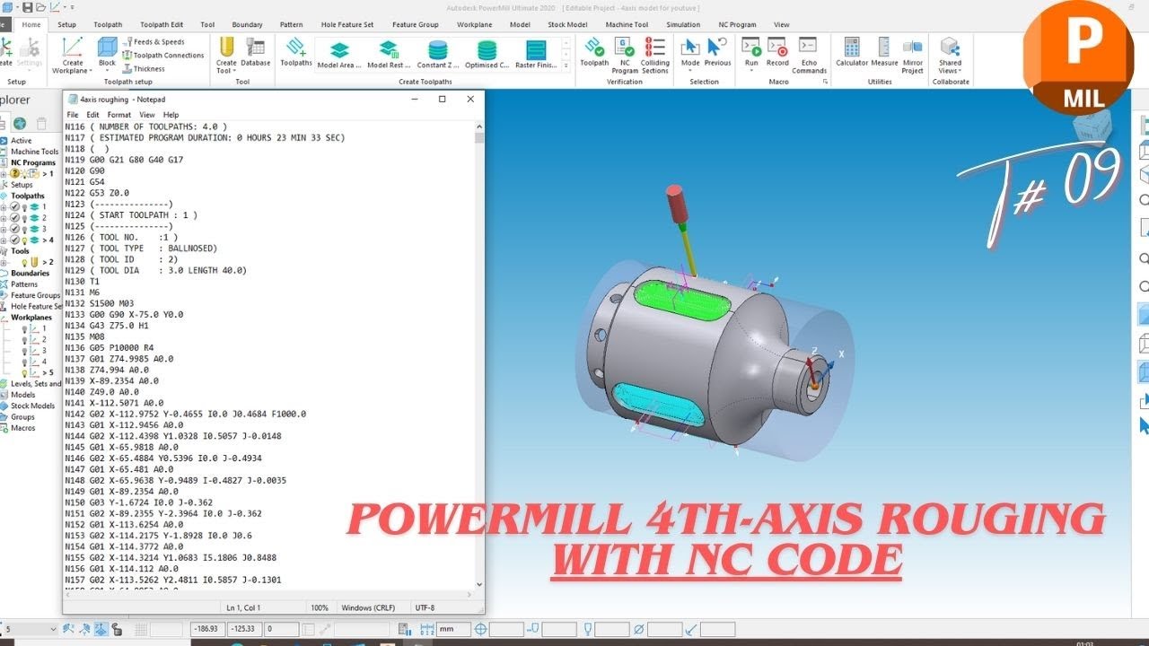 PowerMill 4 Axis Roughing With NC Program | Rotary Axis Roughing - in Bengali