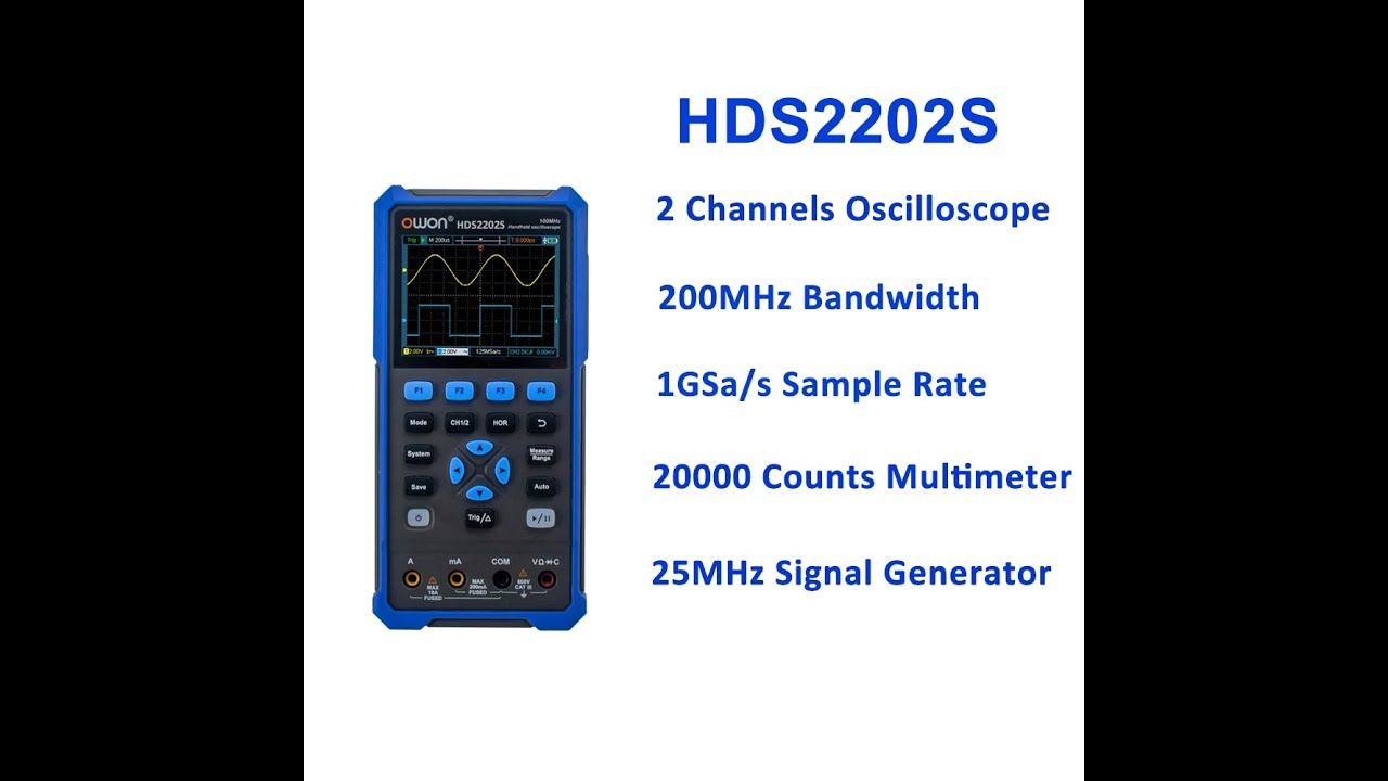 OWON HDS2202S 2102S Digital Oscilloscope 2Channels 200Mhz 1GSas Portable 3in1 USB Osiclloscopes + M