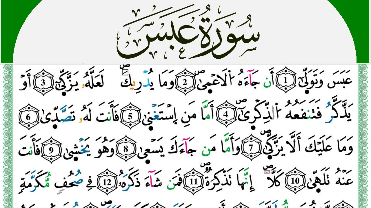 سورة عبس مكتوبة محمد سايد Surah Abasa  برواية ورش عن نافع من طريق الازرق