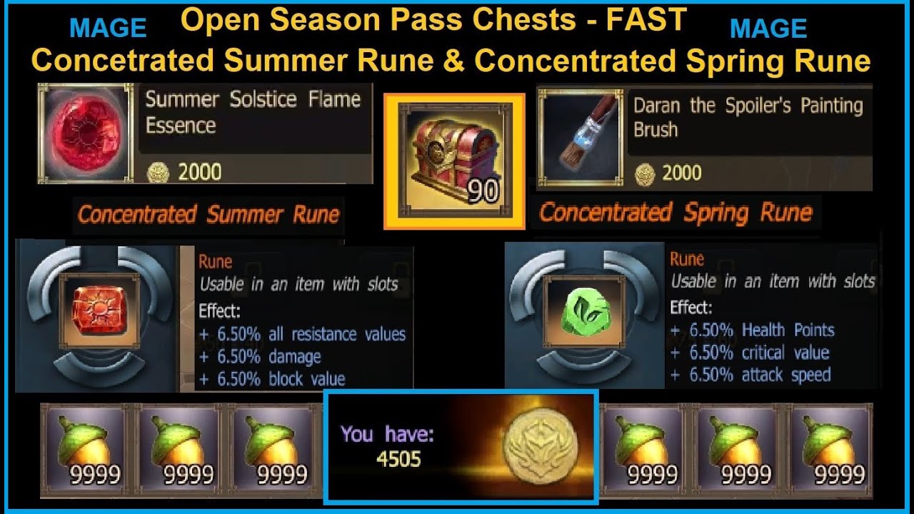 Drakensang Online - Instant DARAN and SUMMER Runes 4000 Season Points - 90 Season Chests Mage