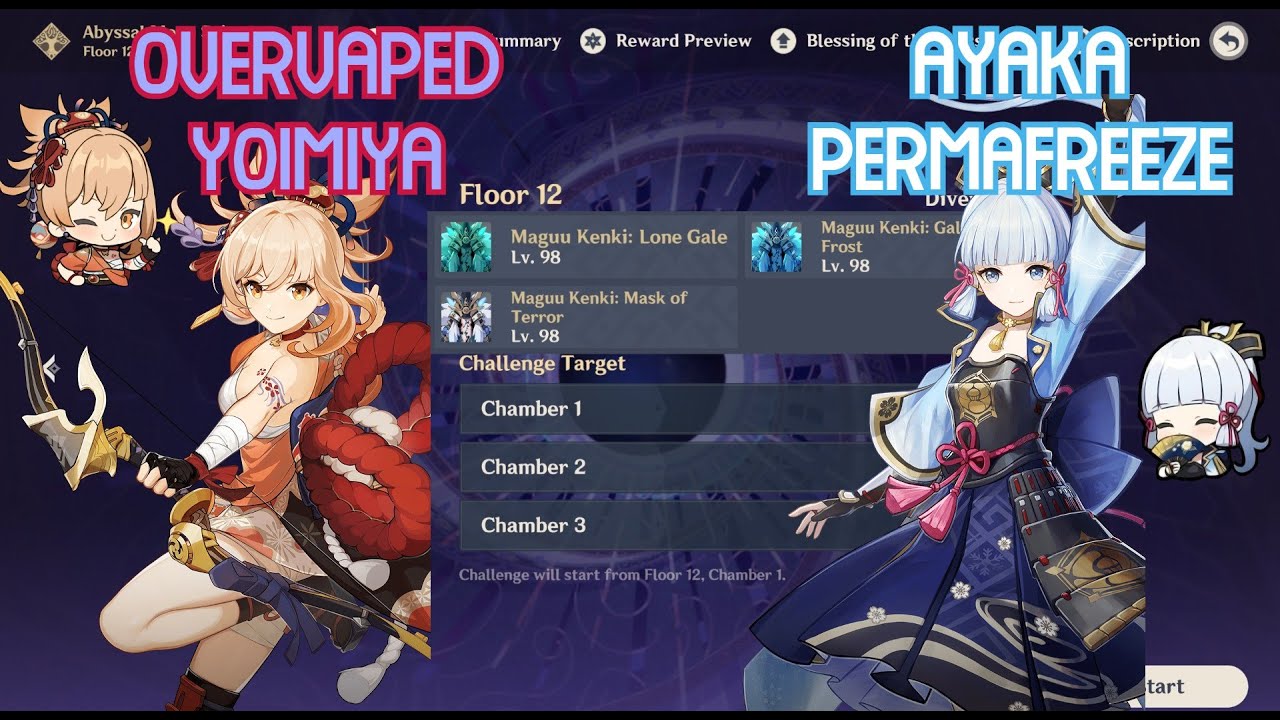 【GI】Overvaped Yoimiya & Perma FreezeAyaka Spiral Abyss 2.3 Floor 12 Full Star Clear Gameplay!