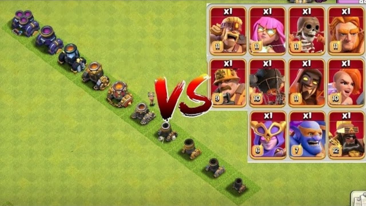 Every level mortar vs super troops attack experiment video clash of clans