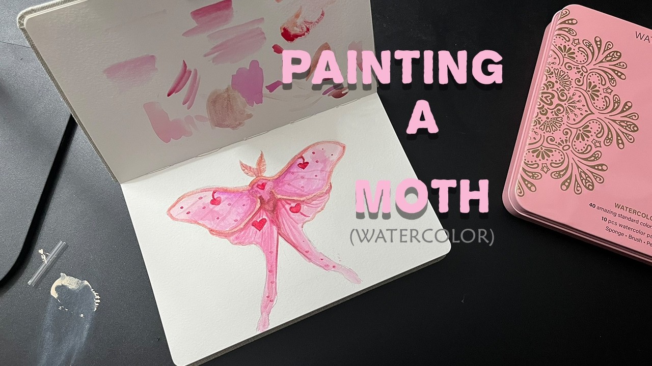 valentine themed moth - watercolor sketcch