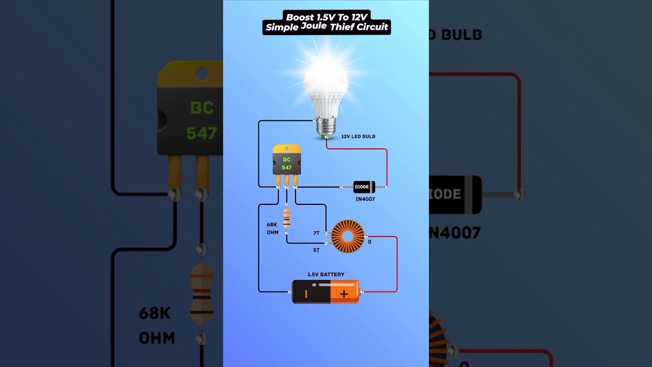 Simple Joule Thief Circuit | Boost 1.5V to 12V #shorts #led #booster #boostconverter #diy