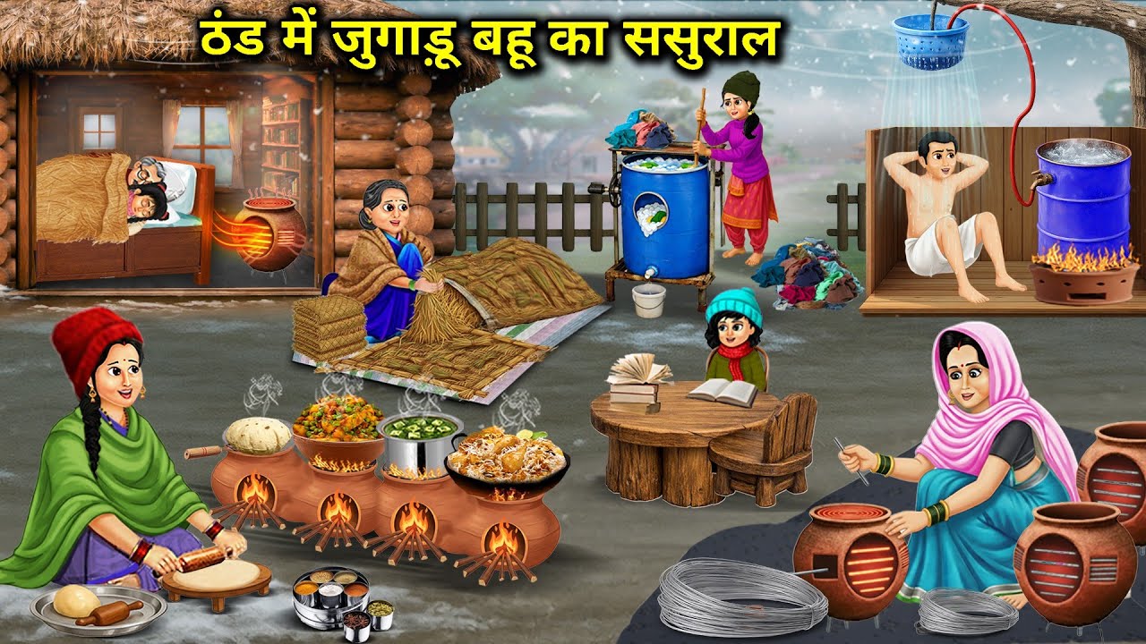 ठंड में जुगाड़ू बहू का ससुराल || Jugadu Daughter-In-Law's  House In Cold || Cartoon Video 