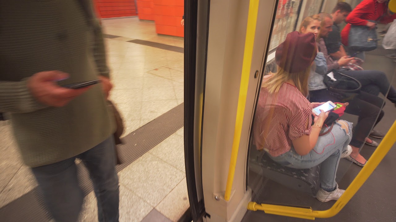 Germany, Berlin, U-Bahn night ride from Frankfurter Allee to Magdalenenstraße