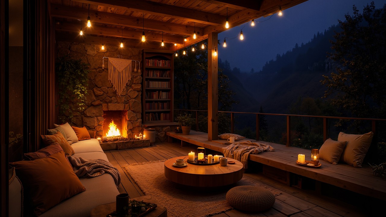 Rainy Sounds in Porch Forest Night ⛈️ Heavy Rain, Fire for Fall Asleep, Stop Overthinking | NO ADS