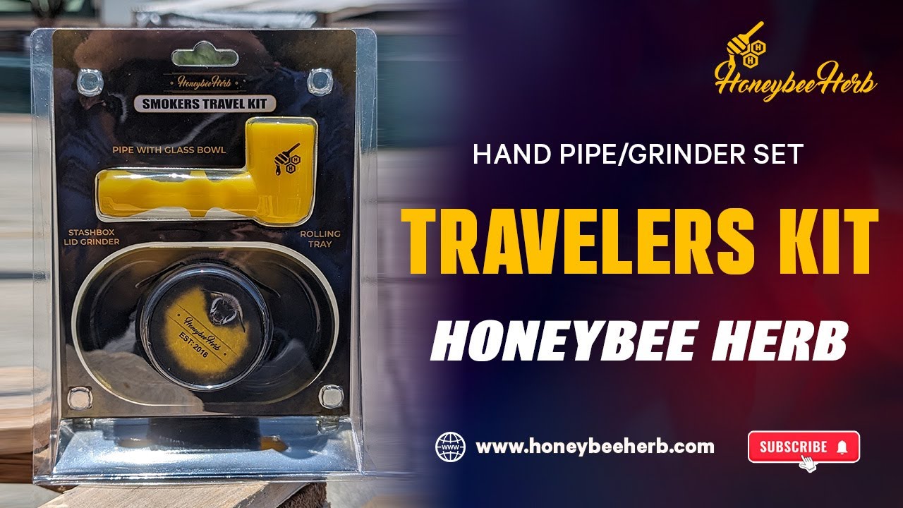 Hand Pipe & Grinder Set Travel Kit - Honeybee Herb