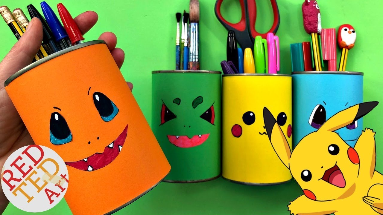 Easy Pokemon Desk Tidy DIY - DIY School Supplies - Pen Pot - Tin Can Challenge
