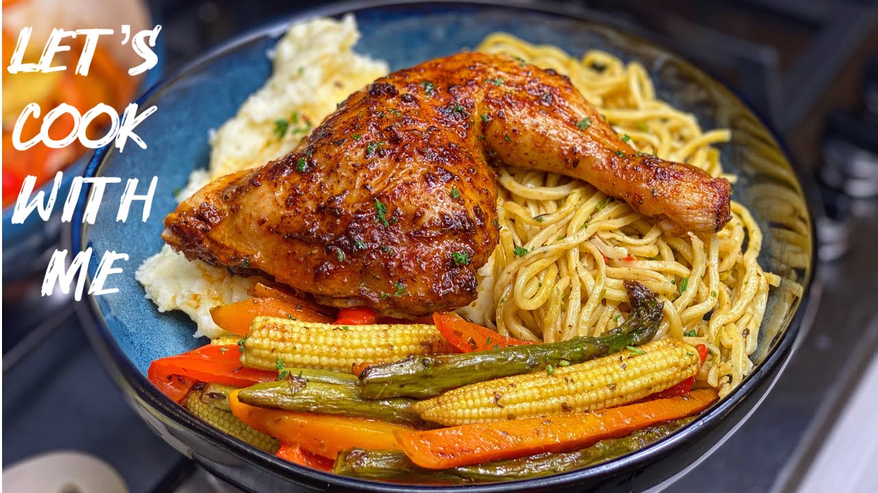 Let’s  Cook With Me | Whole Roast chicken, creamy mashed potatoes, seasoned chow Mein & steamed veg