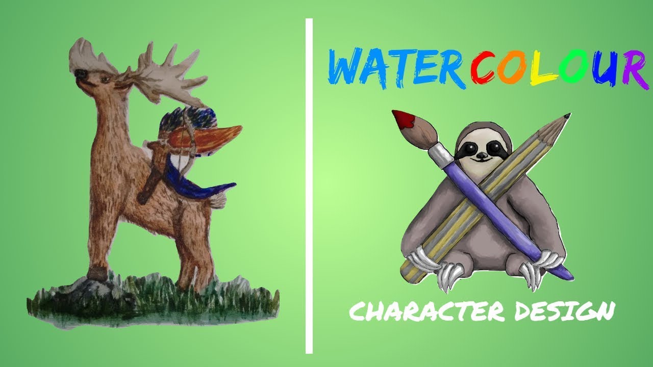 Watercolour Character Design - Celtic Goddess Riding A Giant Deer