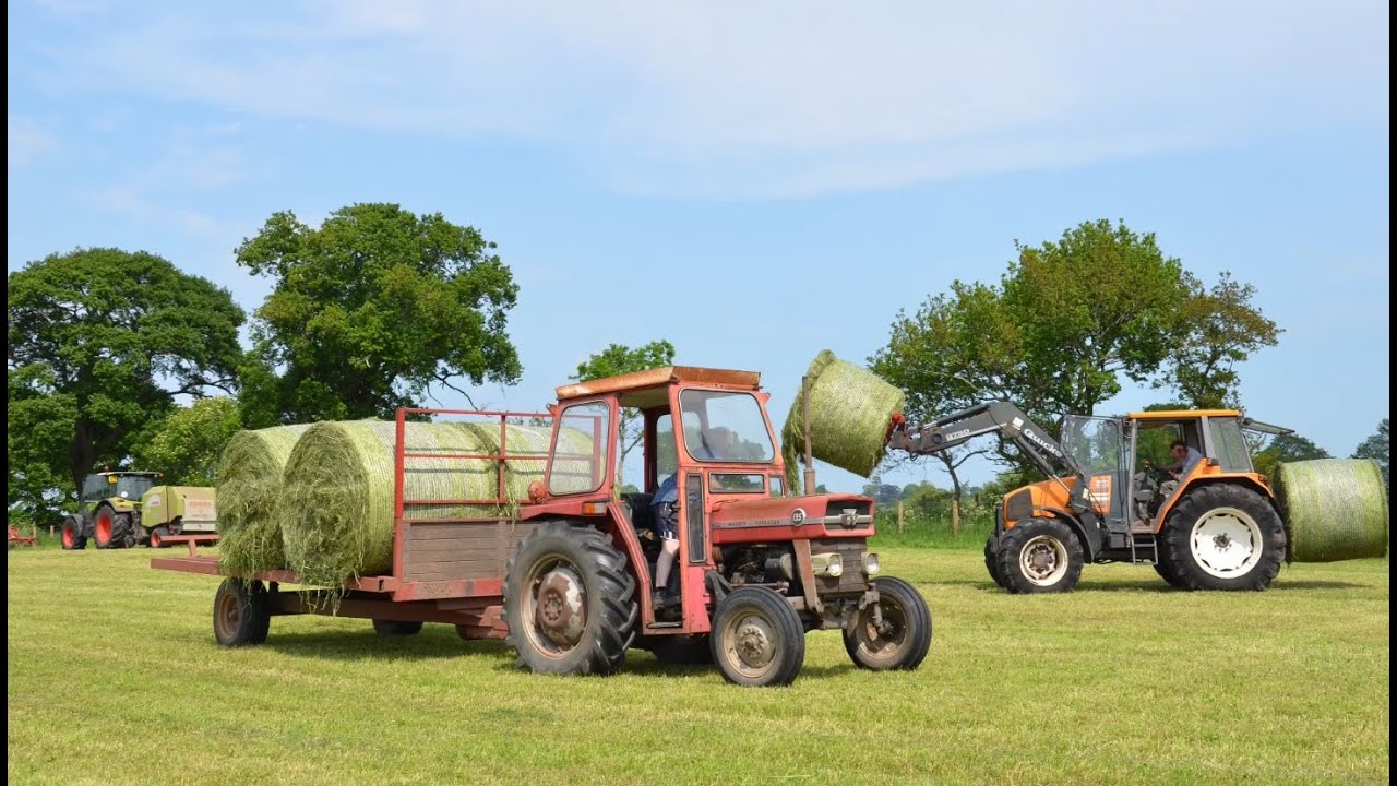 Cumbrian Silage 2023. Baling, loading & wrapping with Claas, Renault & Massey 135 & 355.
