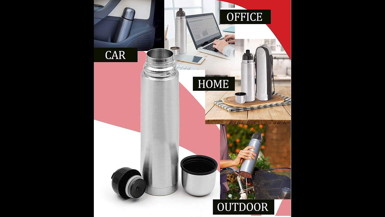 Stainless Steel Vacuum Insulated Thermos Bullet Flask with Bag &ndash; Hot & Cold.