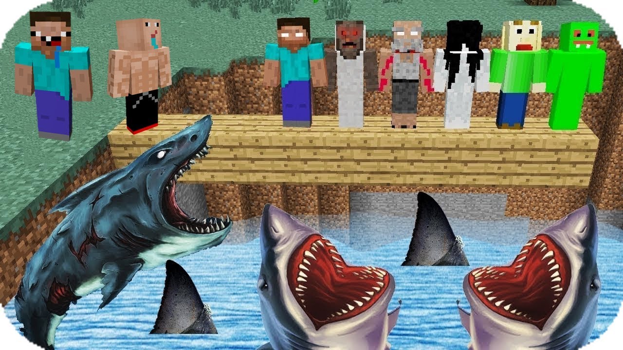 ¡LOS MONSTRUOS CAEN EN LA PISCINA DE TIBURONES EN MINECRAFT! ¿QUIÉN ES EL MÁS FUERTE?