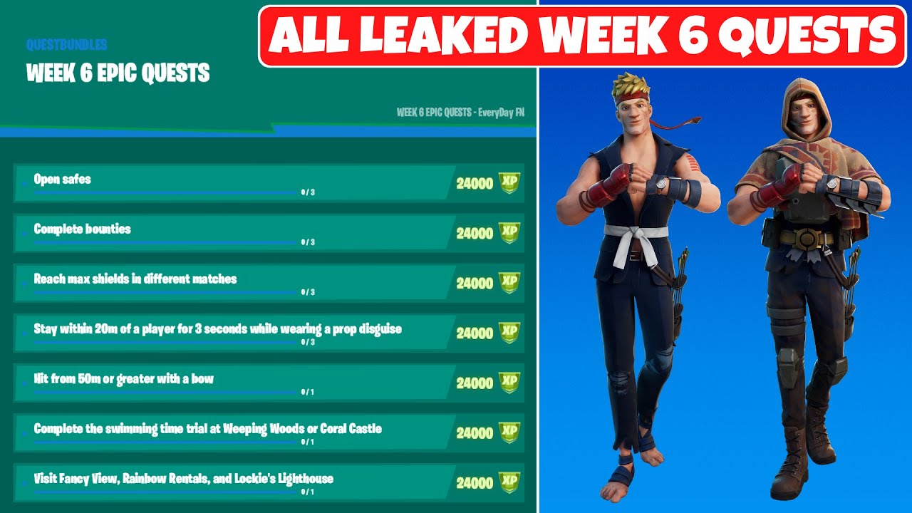 All LEAKED Week 6 Challenges in Fortnite Season 6 Chapter 2! (Open Safes, Complete Bounties & more)
