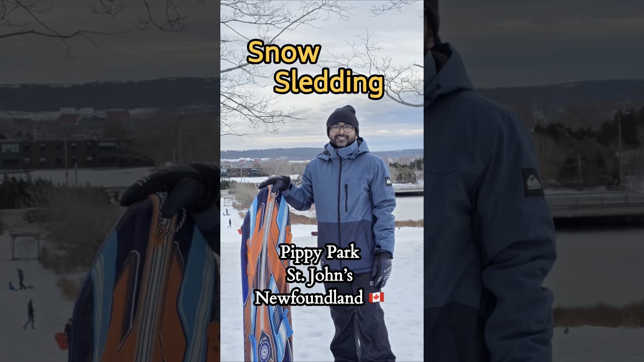 Snow Sledding for the first time at Pippy Park, St. John’s, Newfoundland 