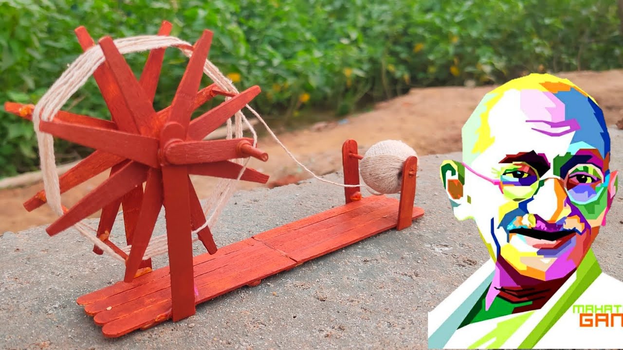 Gandhi ji ka charkha making for gandhi jayanti। mini charkha making from ice cream stick। Stick art