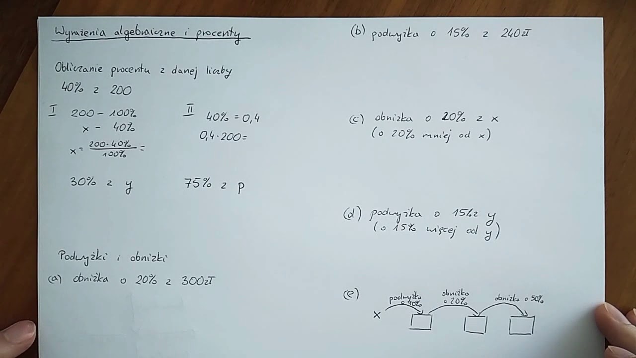 Wyrażenia algebraiczne i procenty (klasa 7)