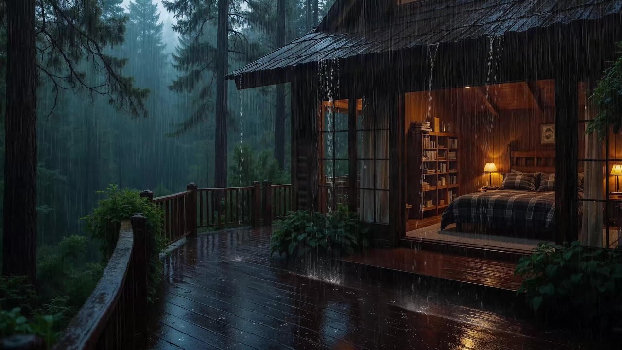 Rainy Day in a Cozy Forest Cabin with Soft Piano | Nature Sounds for Stress Relief & Deep Sleep