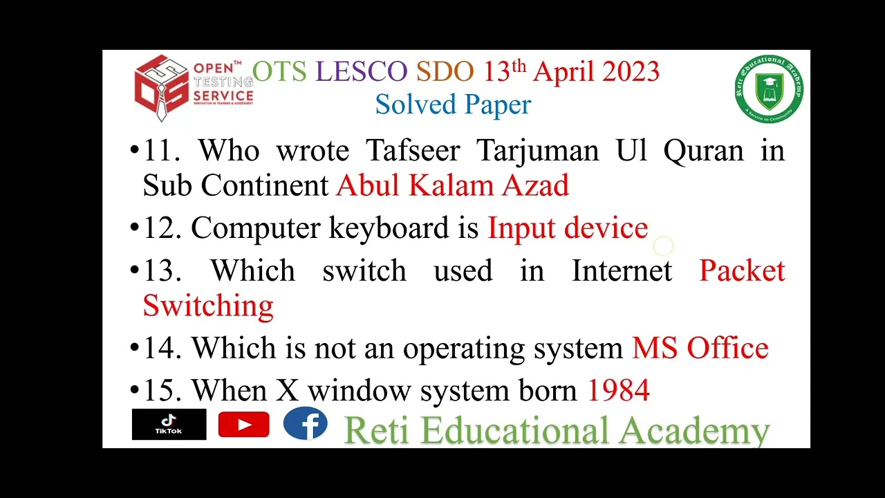 SDO Solved Paper 13 April 2023 | OTS Solved Paper 13-04-2023 LESCO Solved Paper Open Testing Service