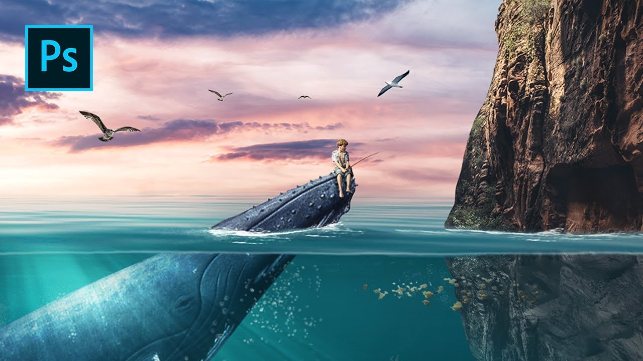 How to create a half underwater digital art